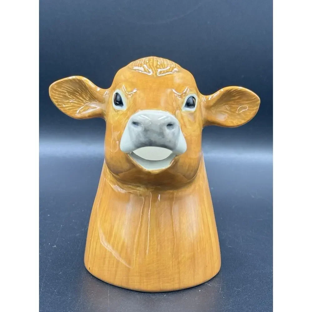 Quail Ceramics Jersey Cow Milk Jug Pitcher Large Brown Animal Creamer